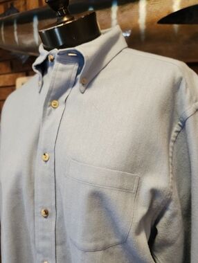 Brooks Brothers Country Club  Light Blue Button-Down Shirt Saxxon Wool Cotton L